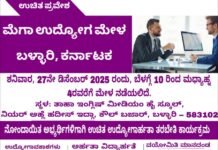 ಮೆಗಾ ಉದ್ಯೋಗ ಮೇಳ: ಬಳ್ಳಾರಿಯಲ್ಲಿ ಡಿಸೆಂಬರ್ 27ರಂದು ಆಯೋಜನೆ